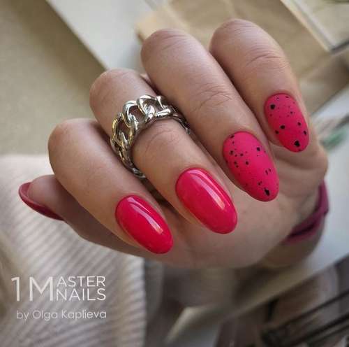 Red manicure with dots