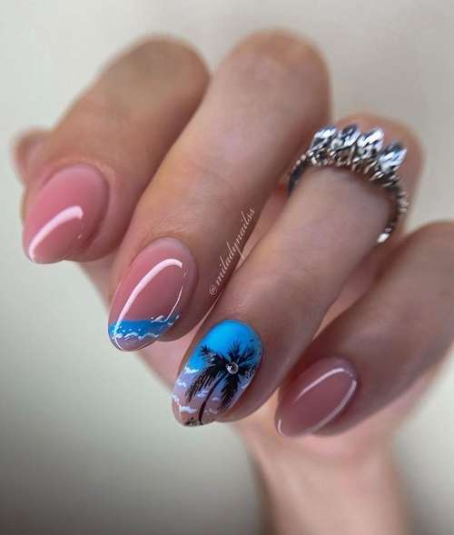 Manicure with a palm tree