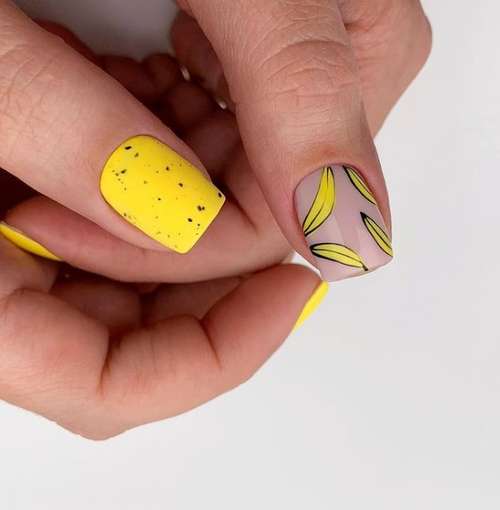 Yellow manicure with banana