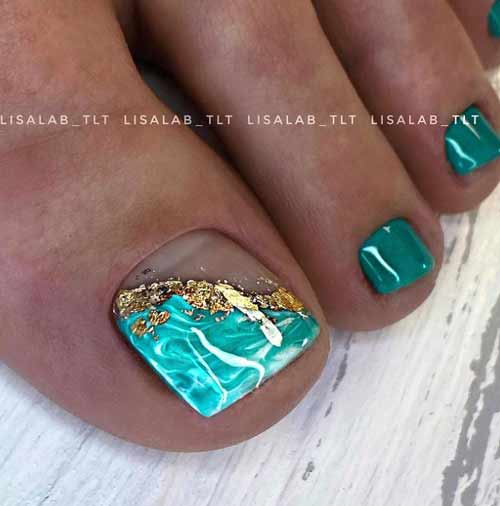 Turquoise pedicure texture and leaf