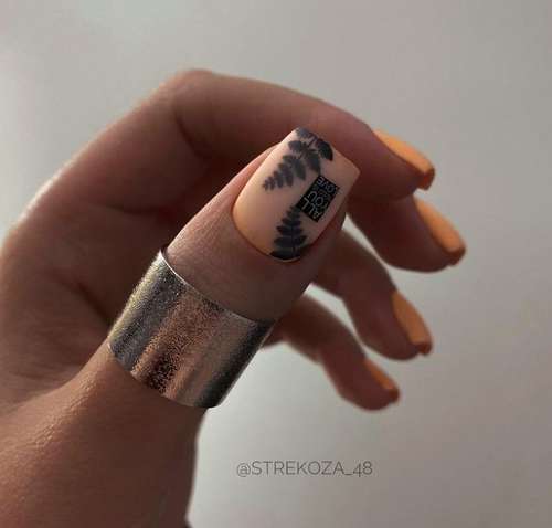 Manicure with leaves: design 2021-2022, new items in the photo