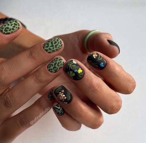 Manicure with leaves