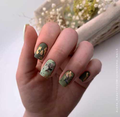 Motif feuille verte sur les ongles