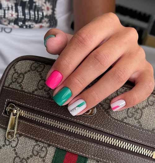 Short manicure with green color