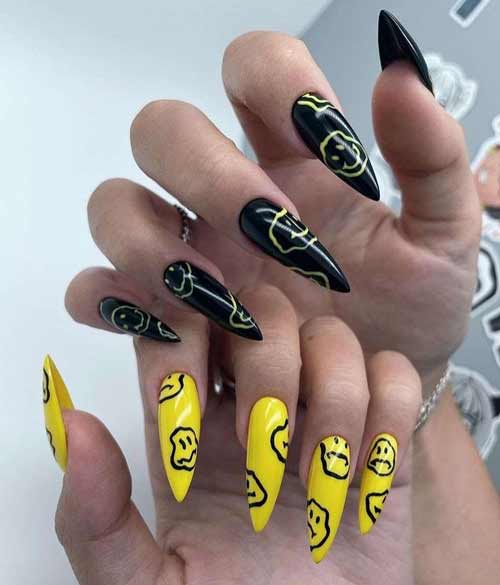 Black and yellow manicure