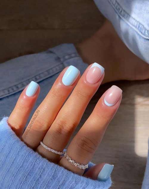 Carré ongles courts manucure bleu