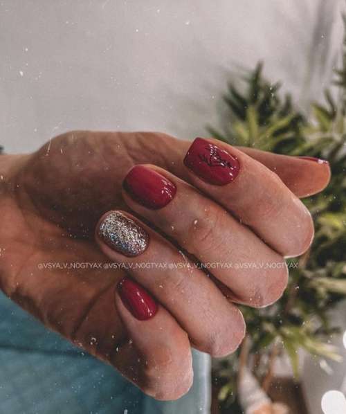 Silver liquid foil on red nails