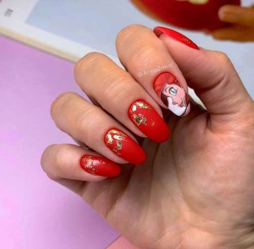 Red manicure with foil: beautiful design, photo, new items