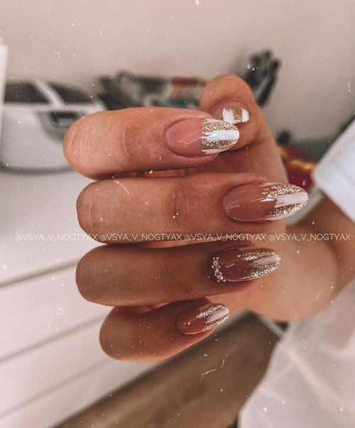 White french with glitter strokes