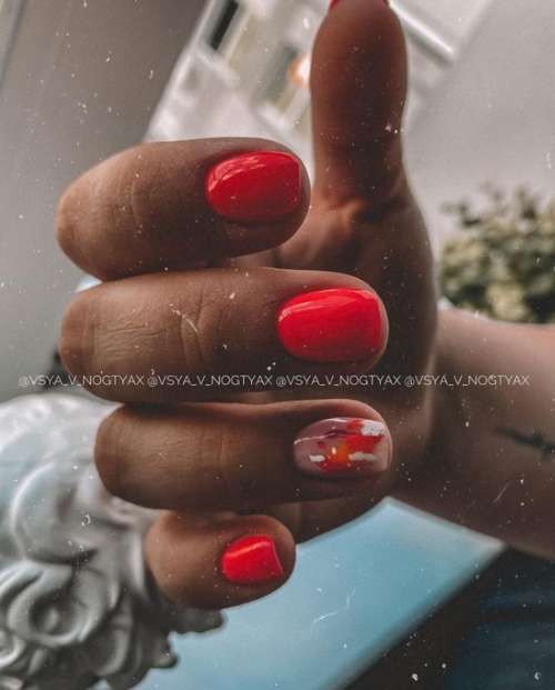 Bright red manicure with brush strokes