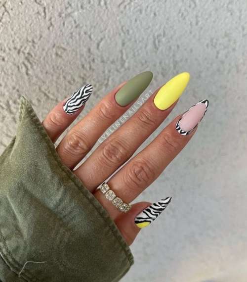 Multi-colored manicure under the zebra