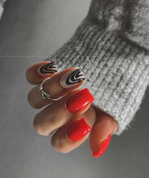 Red manicure design zebra