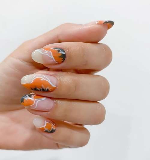 Autumn design transparent nails