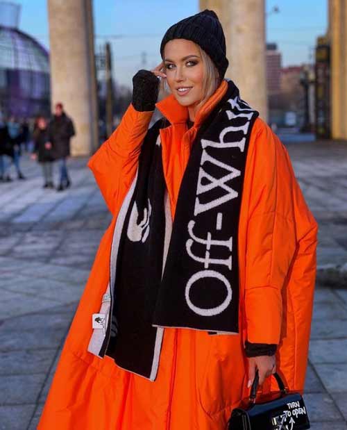 Oversized orange fashionable women's down jacket