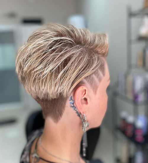 Bob haircut with shaved temples and nape