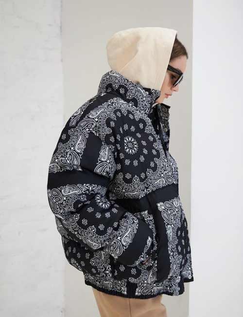 Down jacket with paisley print