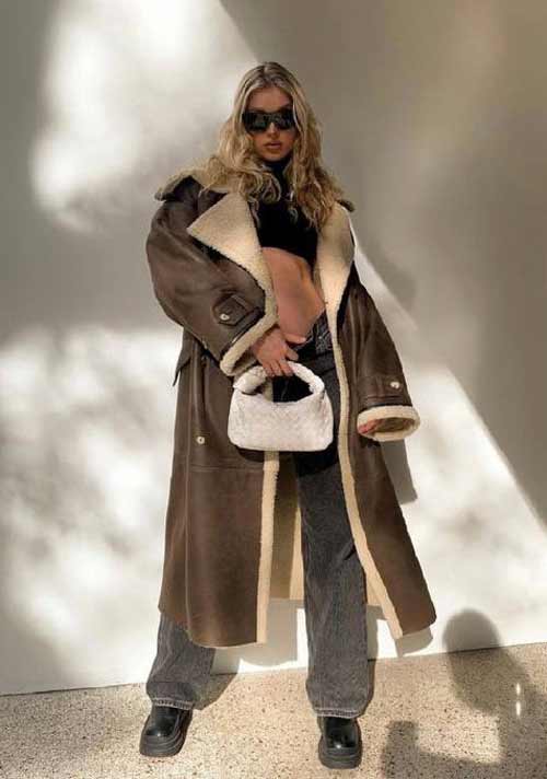 Long fashionable sheepskin coat