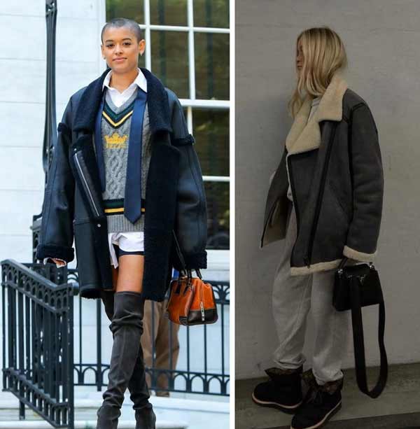 Oversized sheepskin coats looks