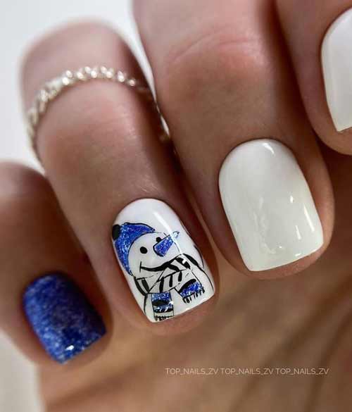 Blue and white New Year's manicure