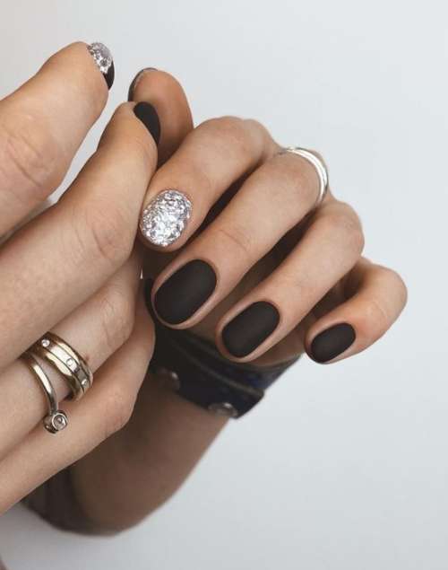 Black with silver manicure