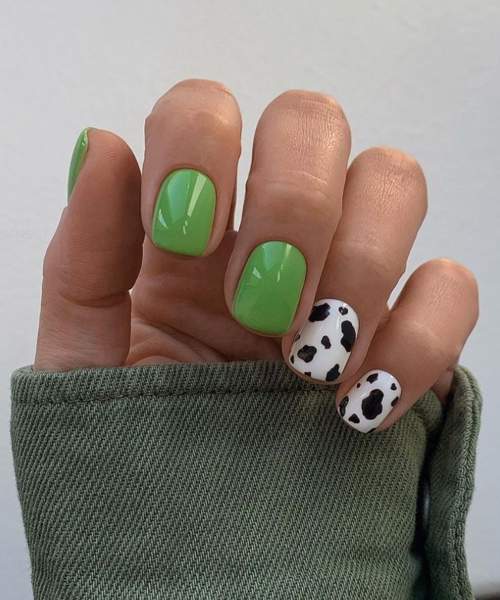 White with green manicure