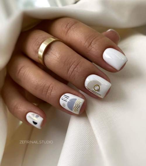 Manucure blanche pour ongles courts: nouveau design 2022, photo