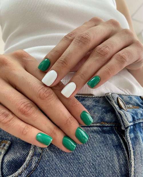 Green and white manicure