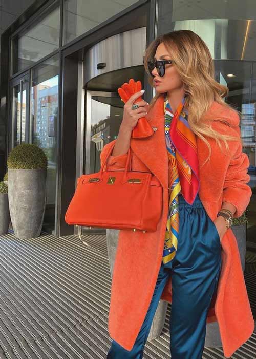 Bright orange fur coat