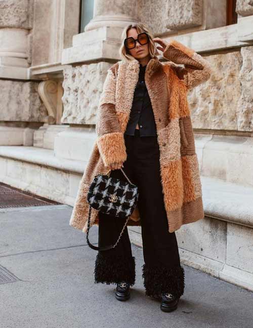 Colorblock artificial fur coat