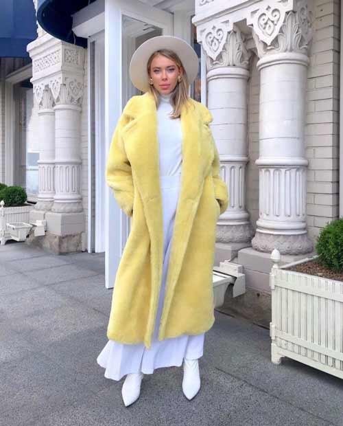 Bright yellow eco-fur coat