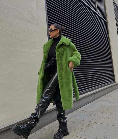 Green faux fur coat