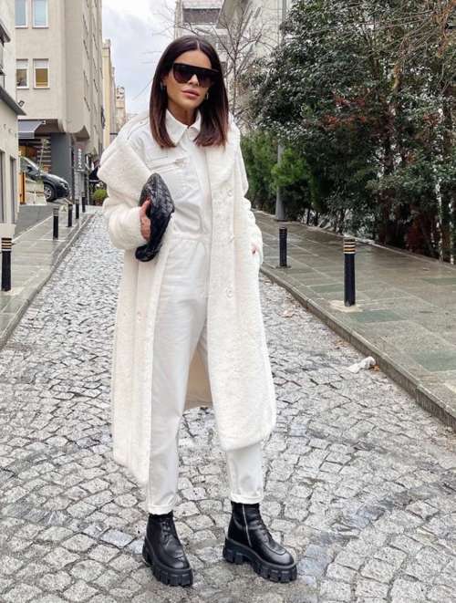 White faux fur coat